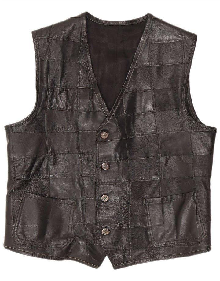 Vintage Mens Leather Waistcoat Small Black