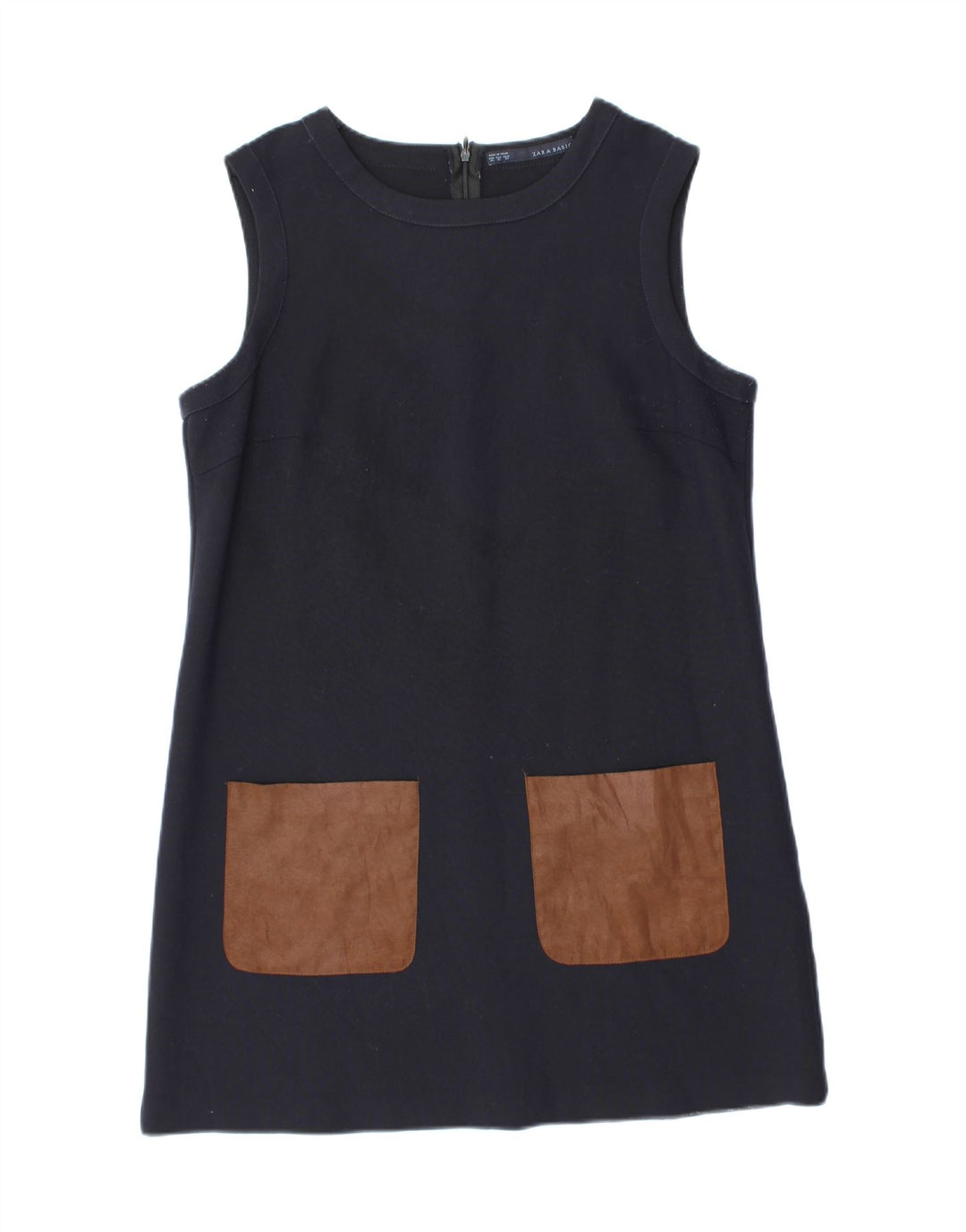 Zara Womens Sleeveless Shift Dress UK 18 XL Navy Blue Polyester