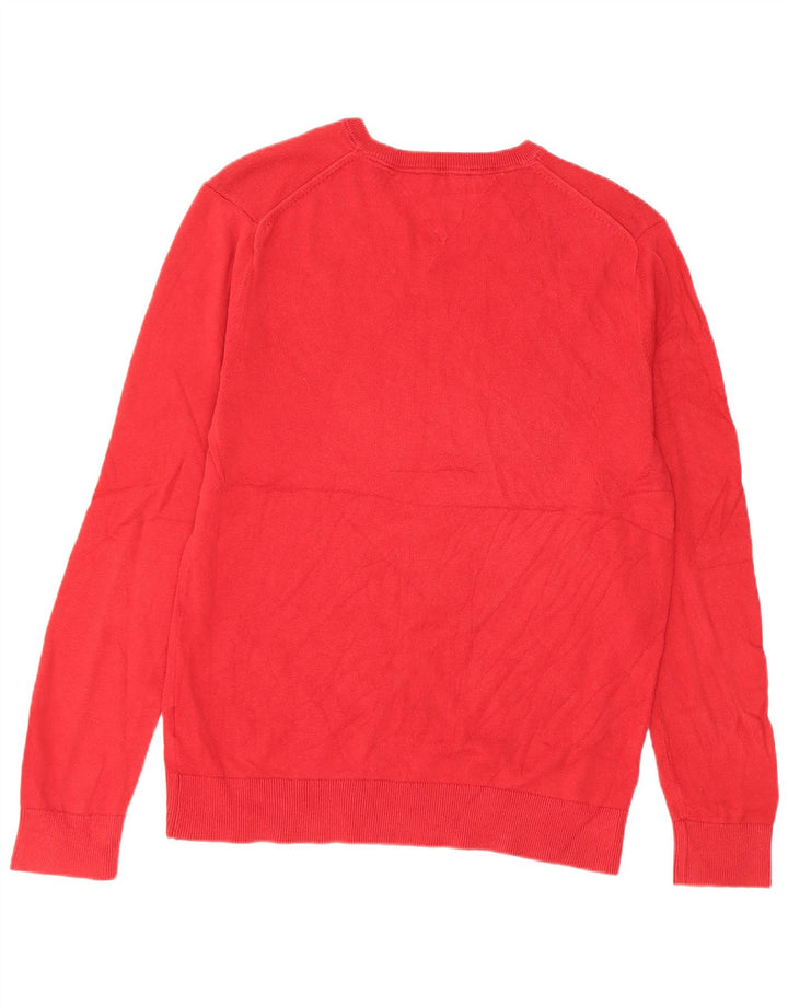 Tommy Hilfiger Mens V-Neck Jumper Sweater Large Red Cotton