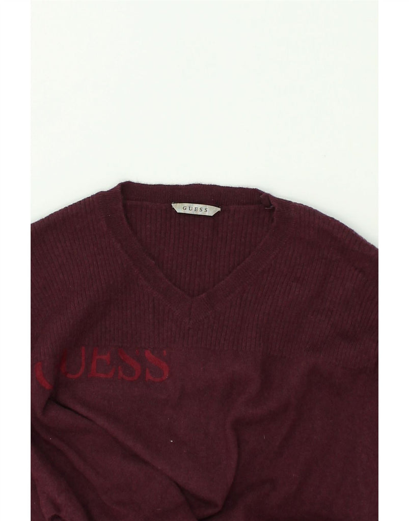 GUESS Womens V-Neck Jumper Sweater UK 18 XL Maroon Wool | Vintage Guess | Thrift | Second-Hand Guess | Used Clothing | Messina Hembry 