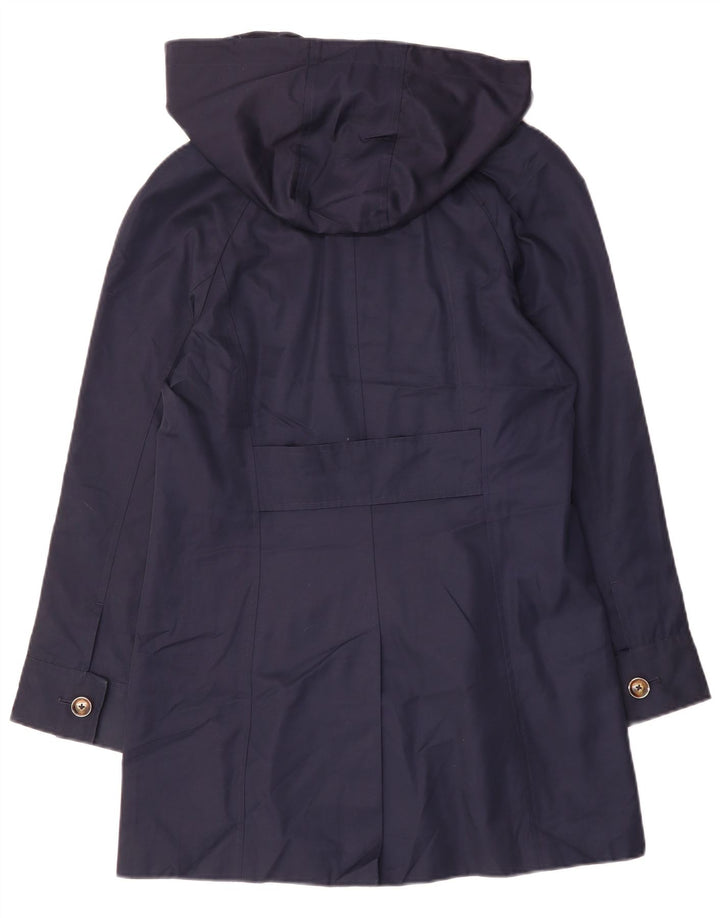 LONDON FOG Womens Hooded Trench Coat UK 14 Medium Navy Blue Cotton