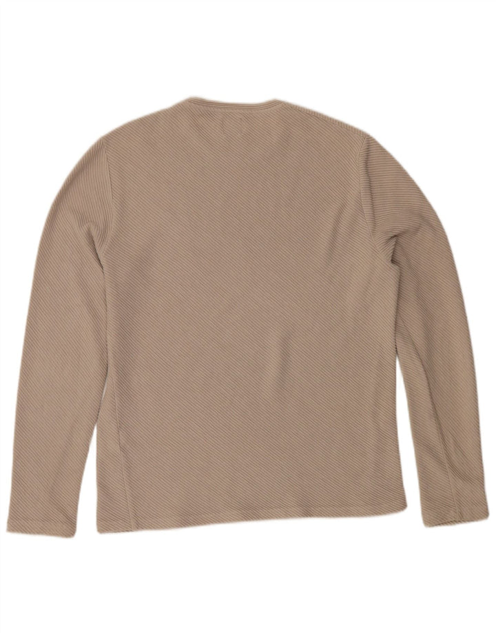 Zara Mens Top Long Sleeve Large Beige Cotton