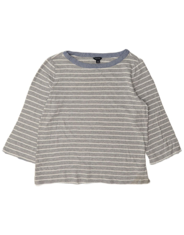 Nautica Womens Top 3/4 Sleeve UK 18 XL Grey Striped Cotton