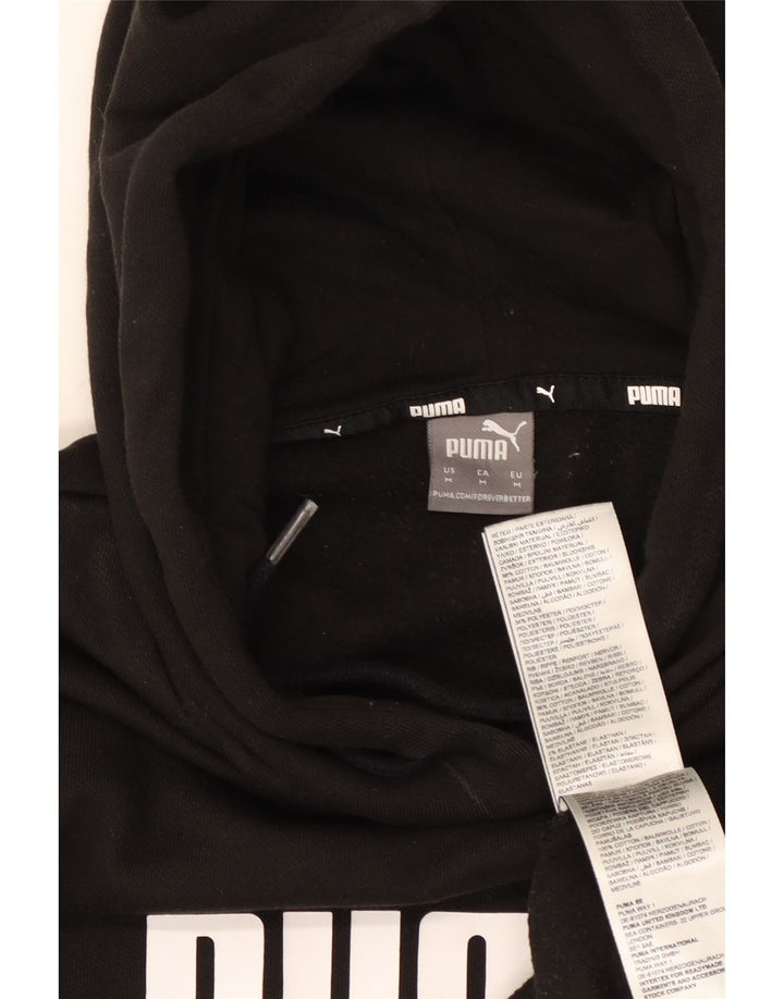 PUMA Womens Graphic Hoodie Jumper UK 14 Medium Black Cotton