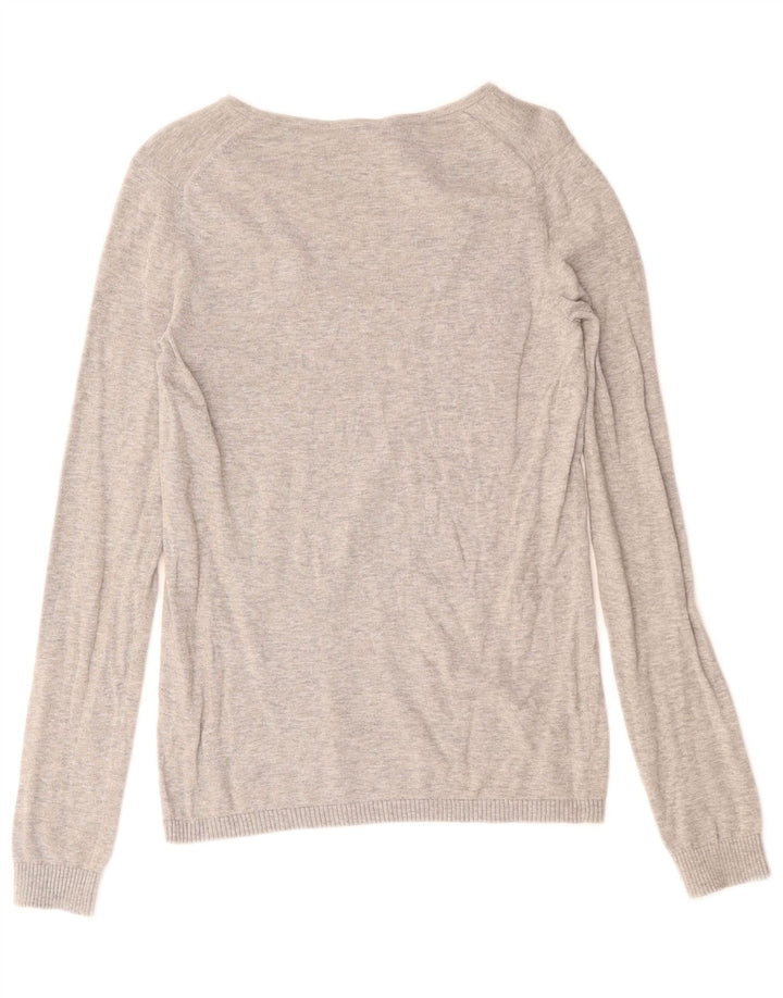 Lacoste Womens V-Neck Jumper Sweater Size 36 Small Grey Flecked Cotton