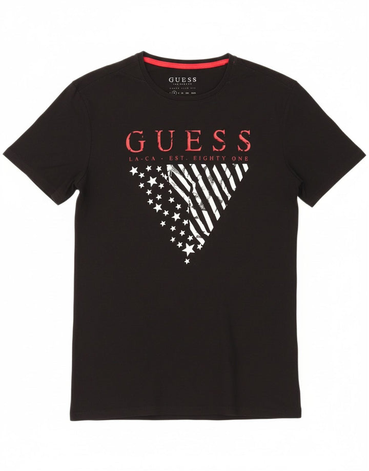 GUESS Womens Slim Fit Graphic T-Shirt Top UK 14 Medium Black Vintage Guess and Second-Hand Guess from Messina Hembry 