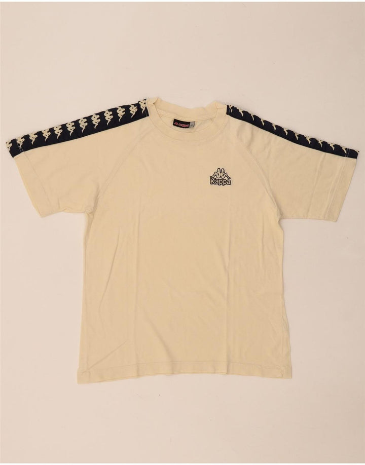 KAPPA Mens Graphic T-Shirt Top Small Beige Colourblock Cotton