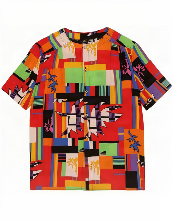 Vintage Womens Short Sleeve Shirt Blouse UK 18 XL Multicoloured Geometric