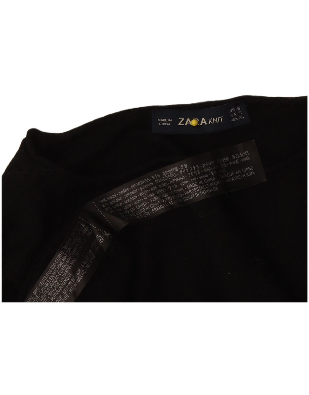 Zara Womens Top Long Sleeve UK 10 Small Black Modal
