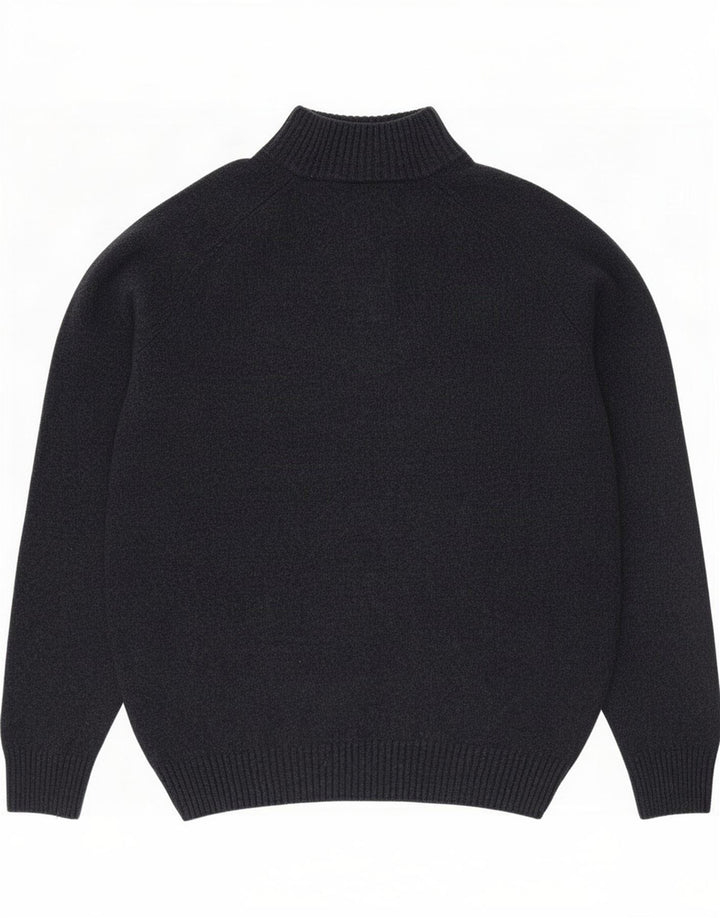 Lyle & Scott Mens Button Neck Jumper Sweater Large Navy Blue Lambswool