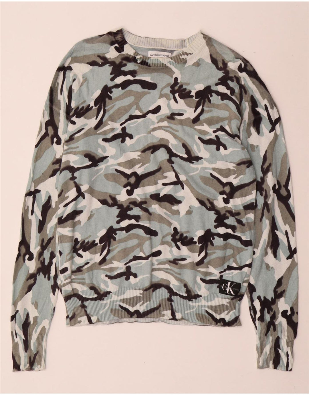 CALVIN KLEIN JEANS Womens Boat Neck Jumper Sweater UK 14 Medium Blue