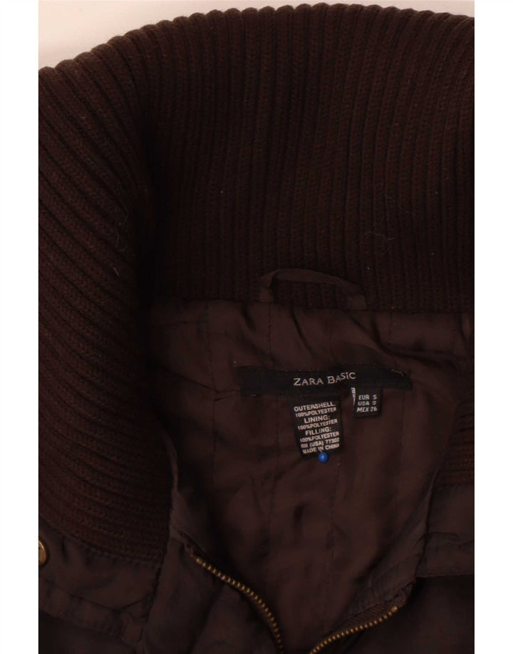 Zara Womens Padded Jacket UK 10 Small Brown Polyester
