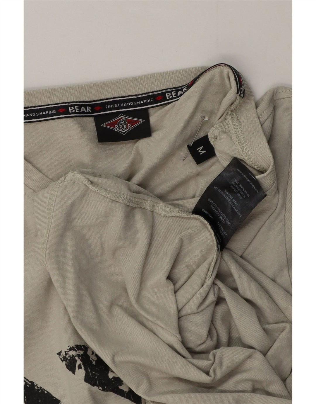 Bear Mens Graphic T-Shirt Top Medium Grey Cotton