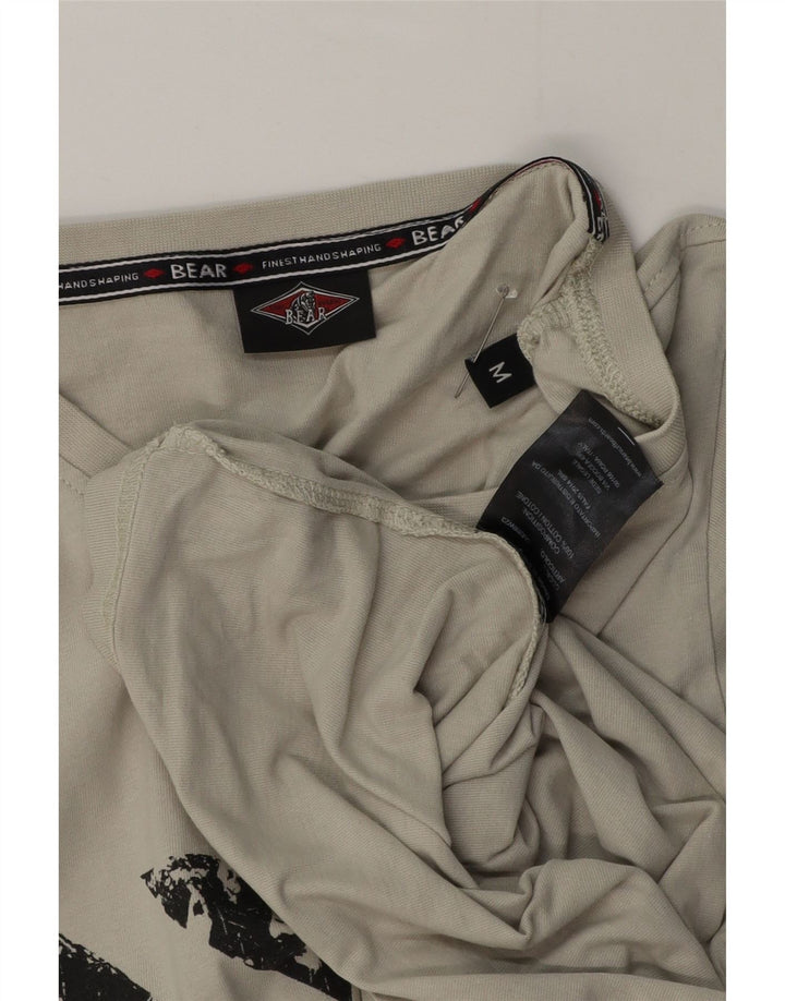 Bear Mens Graphic T-Shirt Top Medium Grey Cotton