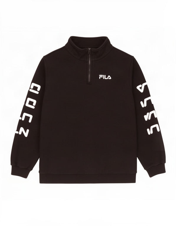 Fila Womens Oversized Graphic Zip Neck Sweatshirt Jumper UK 10 Small Black