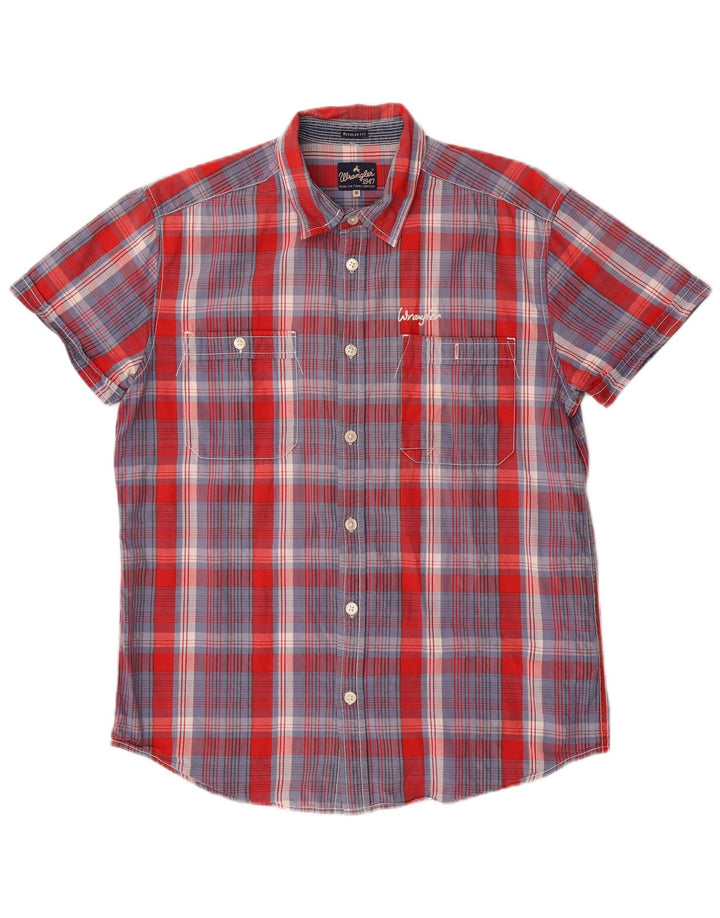 Wrangler Mens Short Sleeve Regular Fit Shirt Medium Blue Check Cotton