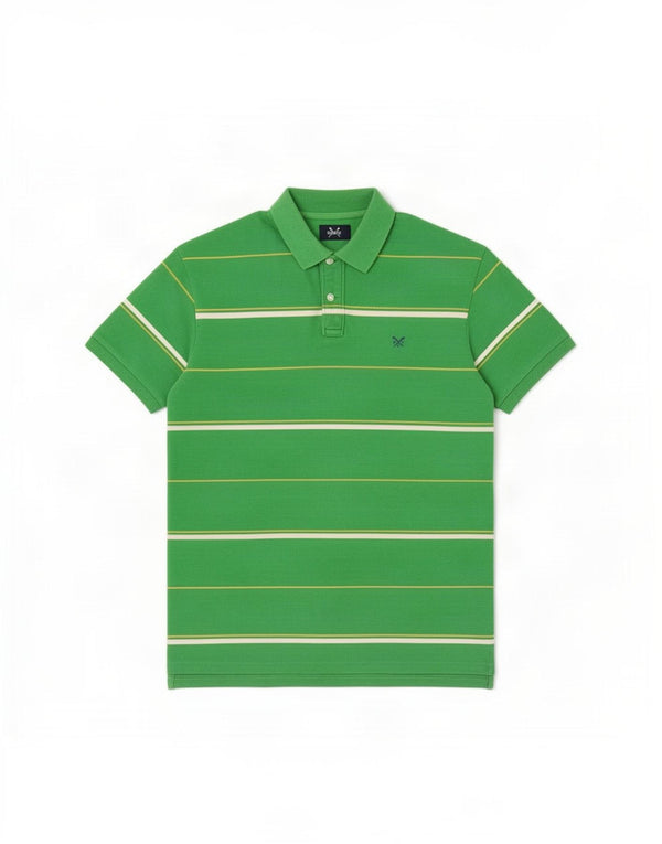 Crew Clothing Mens Polo Shirt Medium Green Striped Cotton