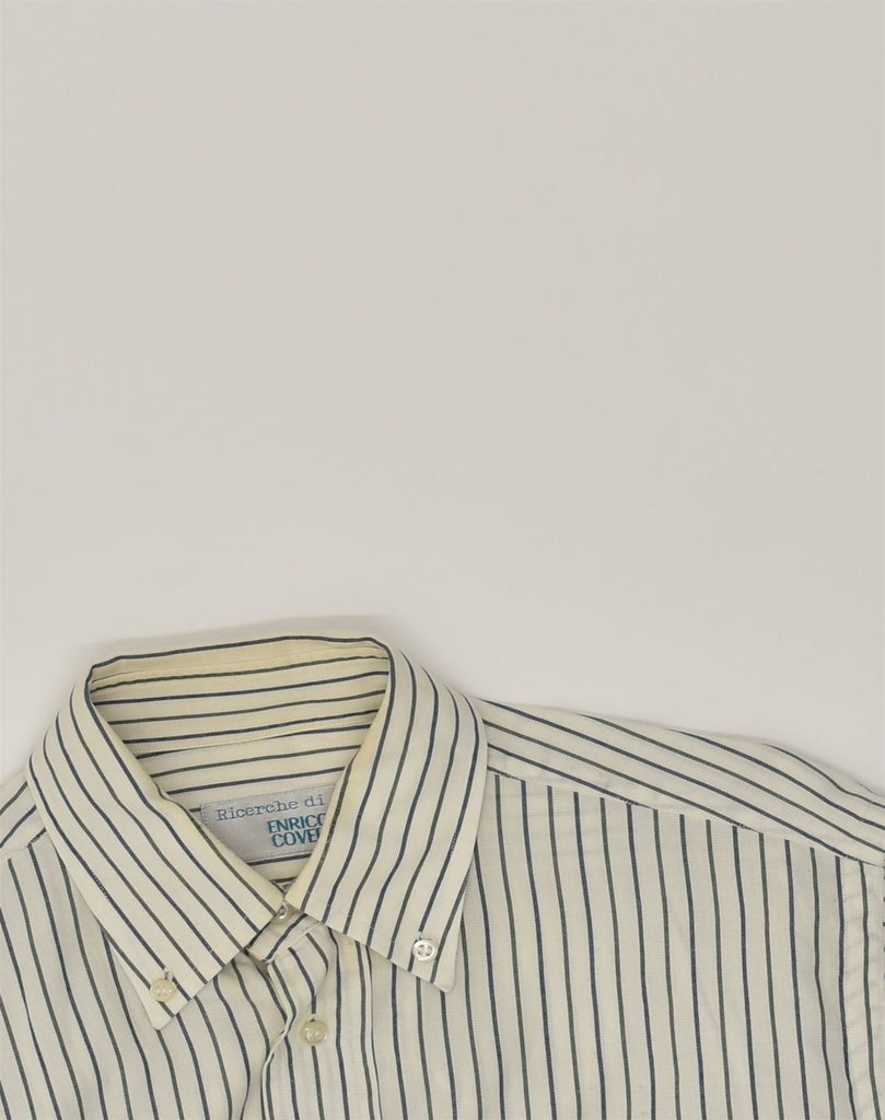 ENRICO COVERI Mens Shirt Medium White Striped Cotton | Vintage Enrico Coveri | Thrift | Second-Hand Enrico Coveri | Used Clothing | Messina Hembry 