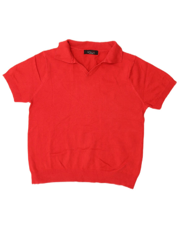 Zara Mens Short Sleeve Polo Neck Jumper Sweater Medium Red Cotton