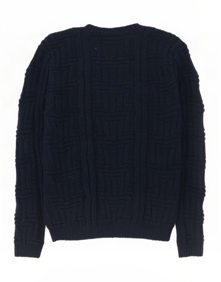 Vintage Mens Crew Neck Jumper Sweater Medium Navy Blue