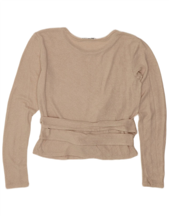 Zara Womens Crop Top Long Sleeve UK 14 Medium Beige