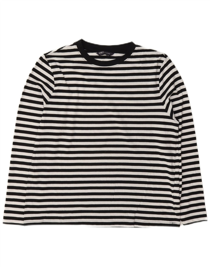 Marks & Spencer Womens Top Long Sleeve UK 12 Medium White Striped Nautical