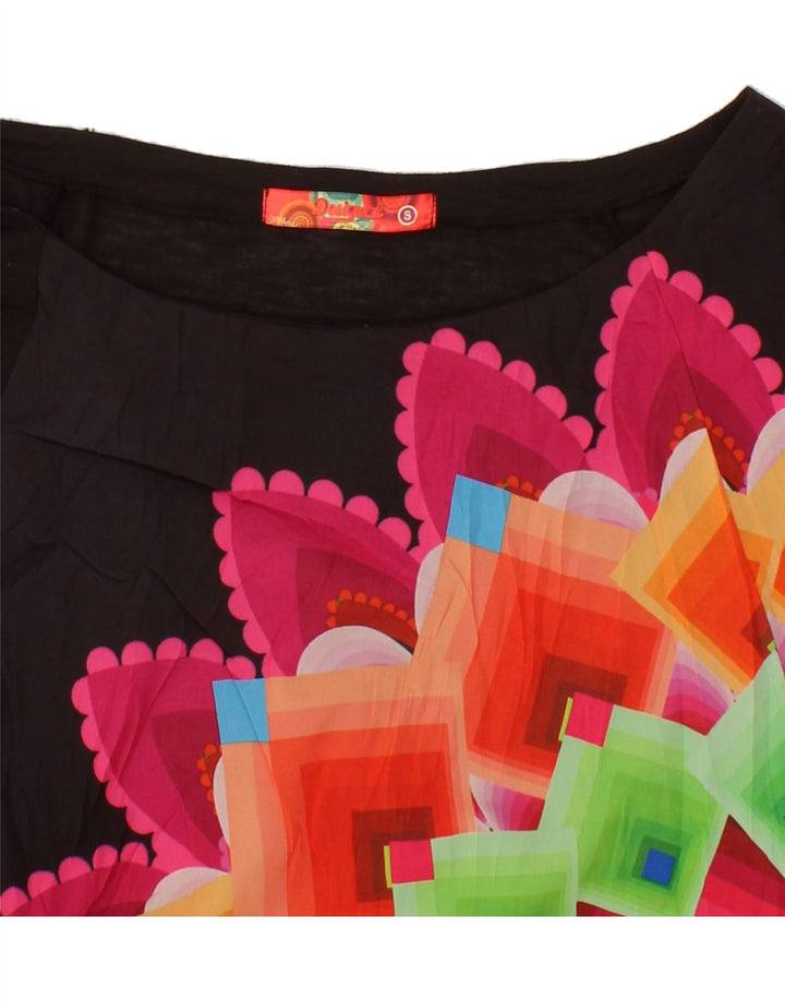 DESIGUAL Womens Batwing Blouse Top UK 10 Small Black Geometric Vintage Desigual and Second-Hand Desigual from Messina Hembry 