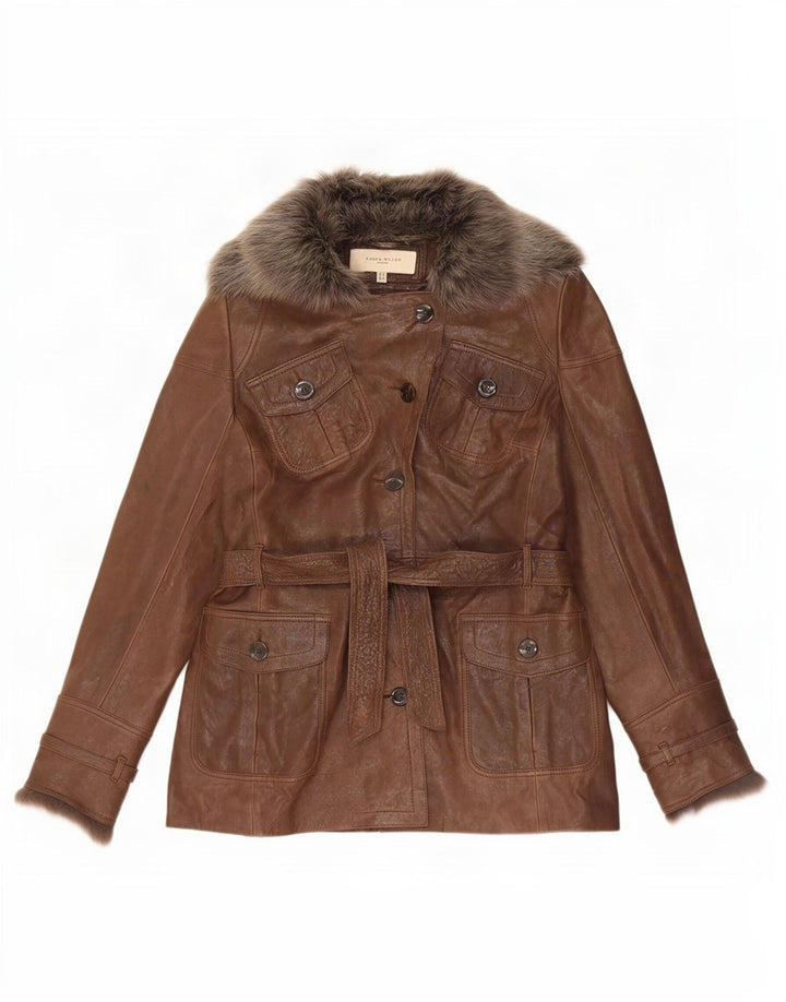 Karen Millen Womens Leather Jacket UK 12 Medium Brown