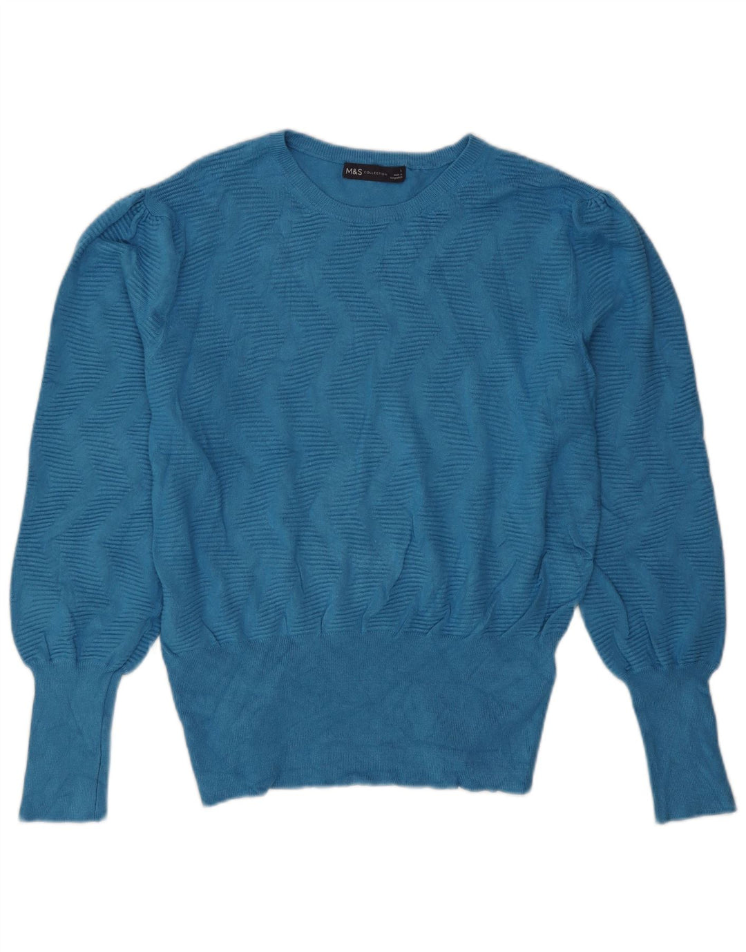 Marks & Spencer Womens Crew Neck Jumper Sweater UK 16 Large Blue Geometric