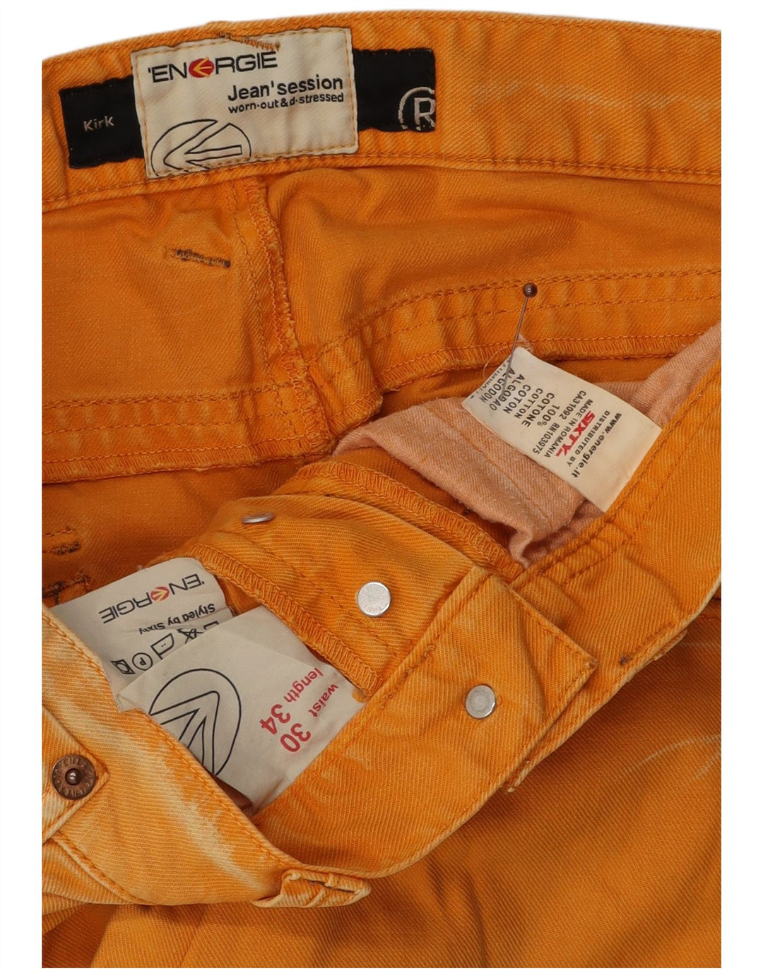 ENERGIE Mens Straight Jeans W30 L34  Orange Cotton