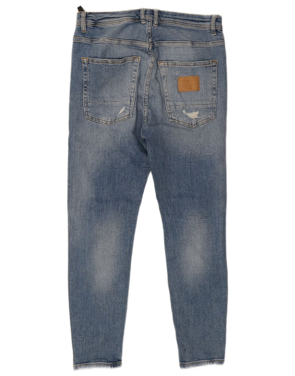 Zara Mens Distressed Skinny Jeans EU 42 Large W32 L25 Blue Cotton
