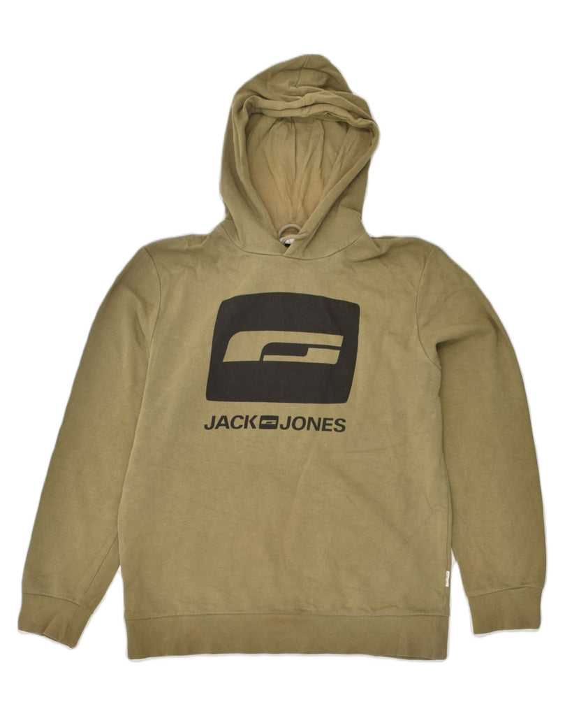 JACK & JONES Mens Graphic Hoodie Jumper Large Khaki Cotton | Vintage Jack & Jones | Thrift | Second-Hand Jack & Jones | Used Clothing | Messina Hembry 