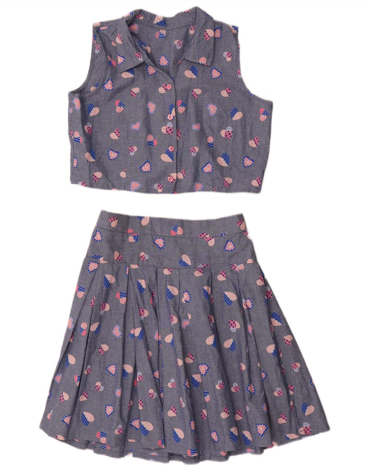 Vintage Womens 2 Piece Skirt Set Medium W32 Blue Geometric