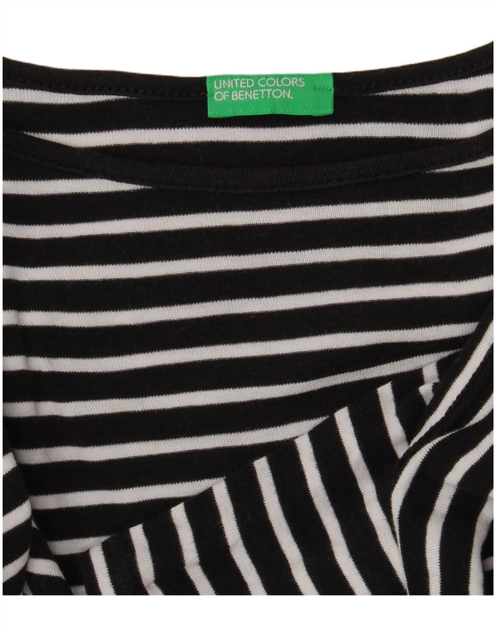 Benetton Womens Top 3/4 Sleeve UK 12 Medium Black Striped Nautical