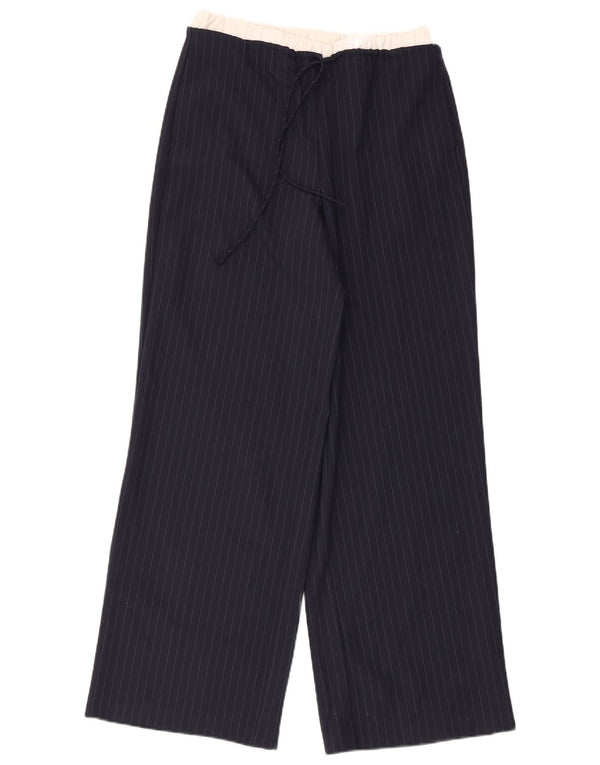 Zara Womens High Waist Wide Leg Trousers XS Navy Blue Striped Polyester