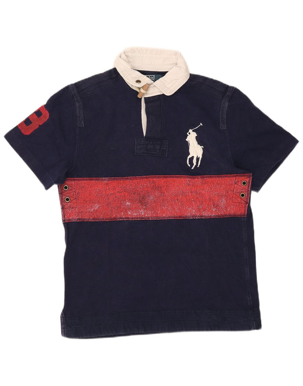 Polo Ralph Lauren Mens Graphic Rugby Polo Shirt Small Navy Blue Colourblock