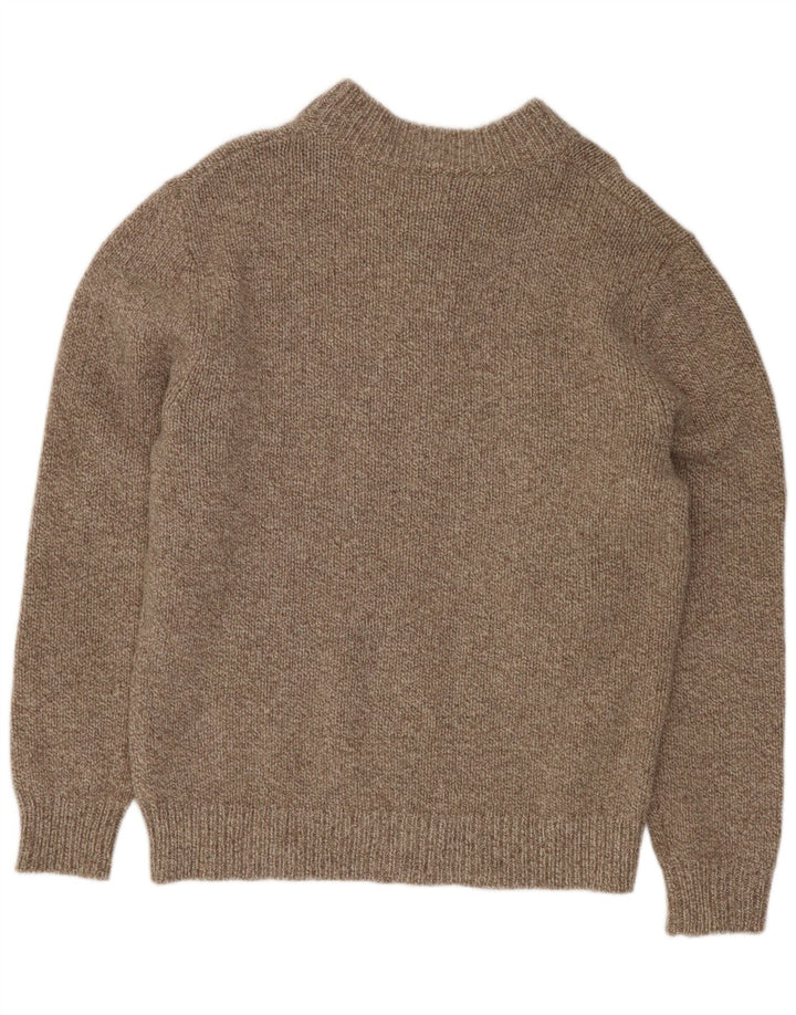 L.L.Bean Mens Button Neck Jumper Sweater Medium Brown Flecked Lambswool