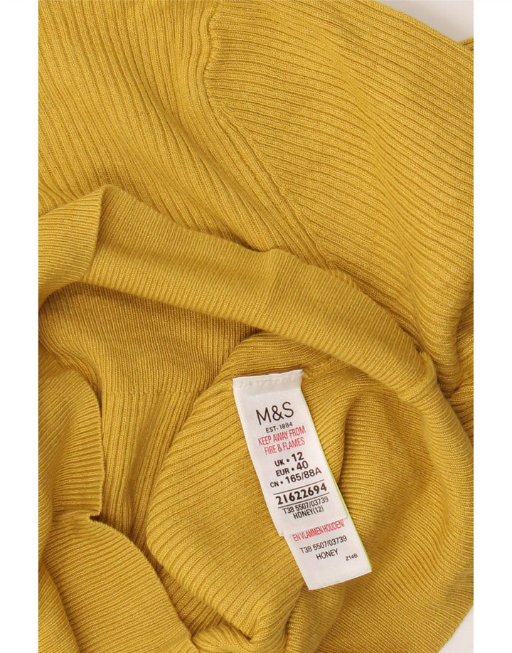 Marks & Spencer Womens Crew Neck Jumper Sweater UK 12 Medium Yellow Viscose