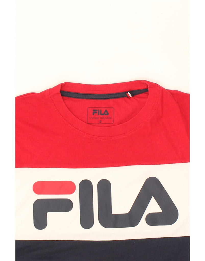 FILA Mens Graphic T-Shirt Top Small Red Colourblock Cotton | Vintage Fila | Thrift | Second-Hand Fila | Used Clothing | Messina Hembry 