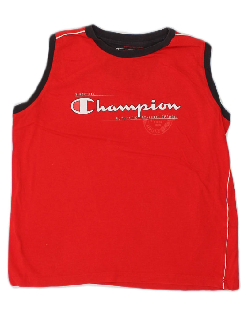 CHAMPION Boys Classic Graphic Vest Top 11-12 Years Large  Red Cotton | Vintage Champion | Thrift | Second-Hand Champion | Used Clothing | Messina Hembry 