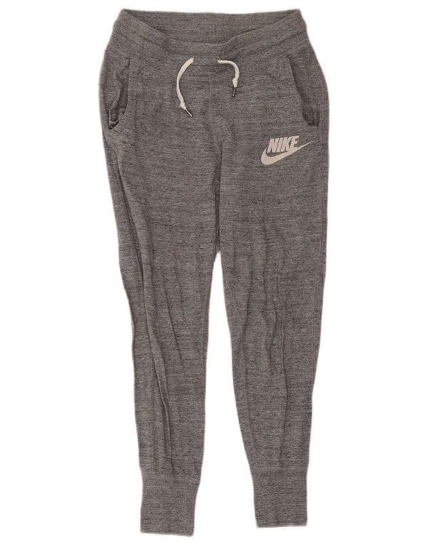 Nike Womens Crop Tracksuit Trousers Joggers UK 6 XS Grey Flecked Cotton