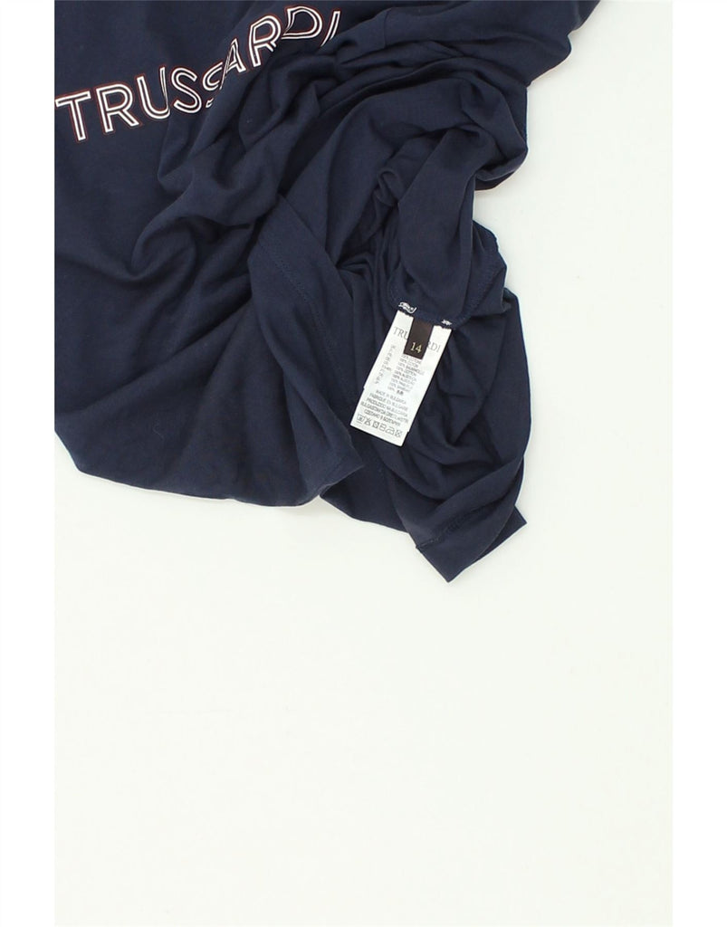 TRUSSARDI JUNIOR Boys Graphic Top Long Sleeve 13-14 Years Navy Blue Cotton | Vintage Trussardi Junior | Thrift | Second-Hand Trussardi Junior | Used Clothing | Messina Hembry 