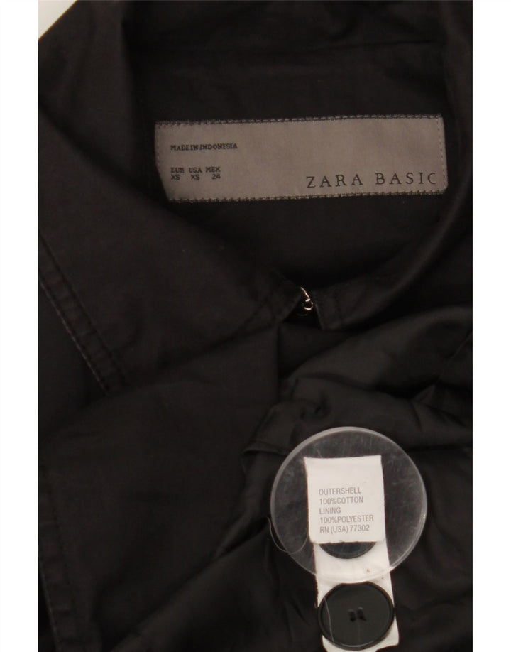 ZARA Womens Trench Coat UK 6 XS Black Cotton