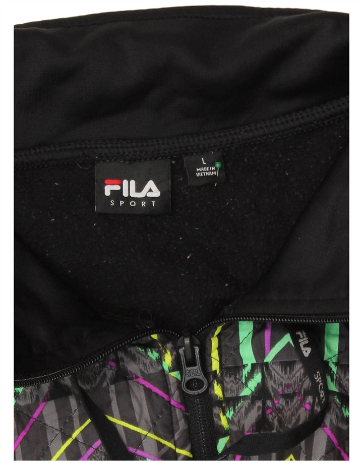 Fila Womens Zip Hoodie Sweater UK 16 Large Black Geometric Polyester