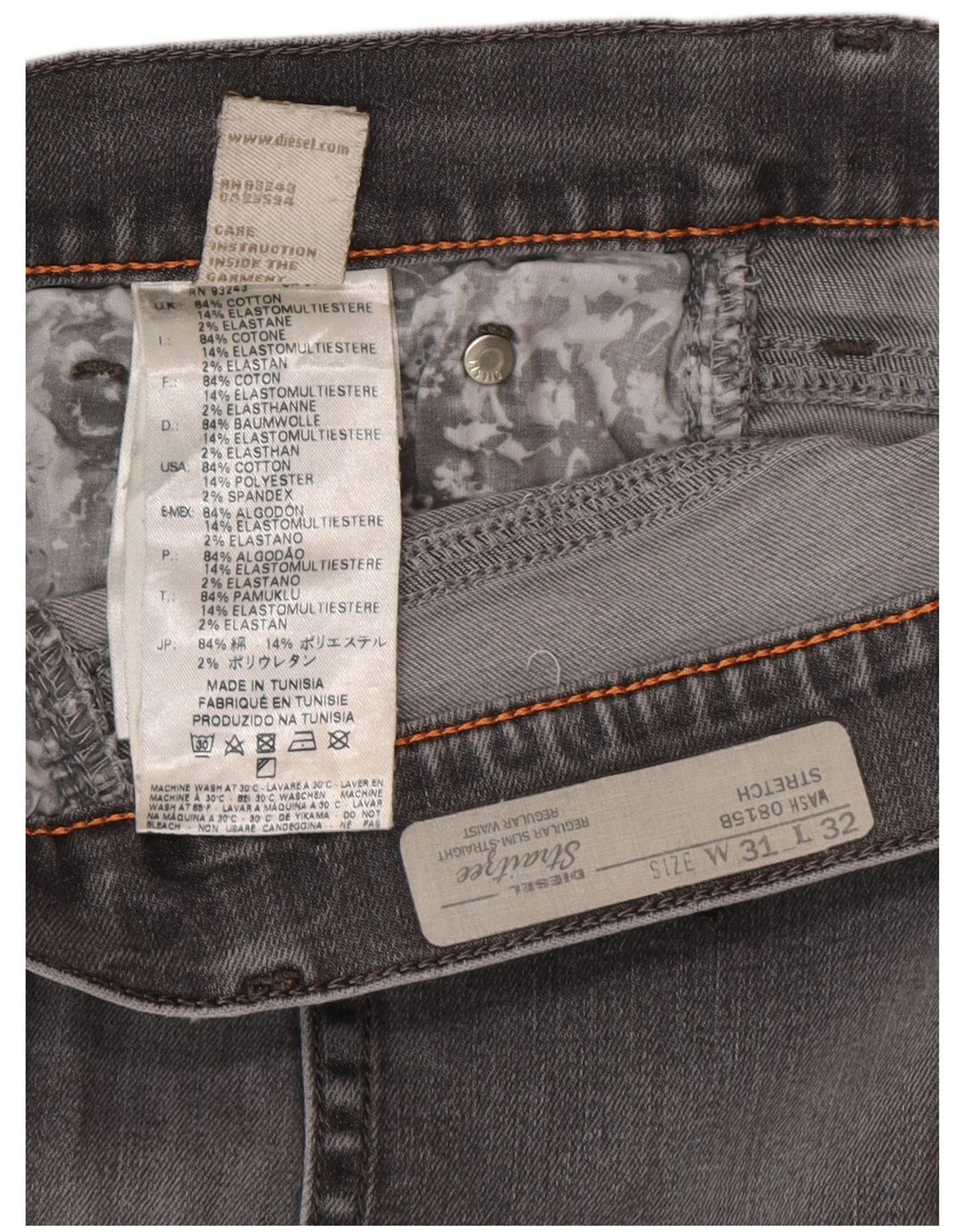 Diesel Womens Regular Slim Straight Jeans W31 L32 Grey Cotton
