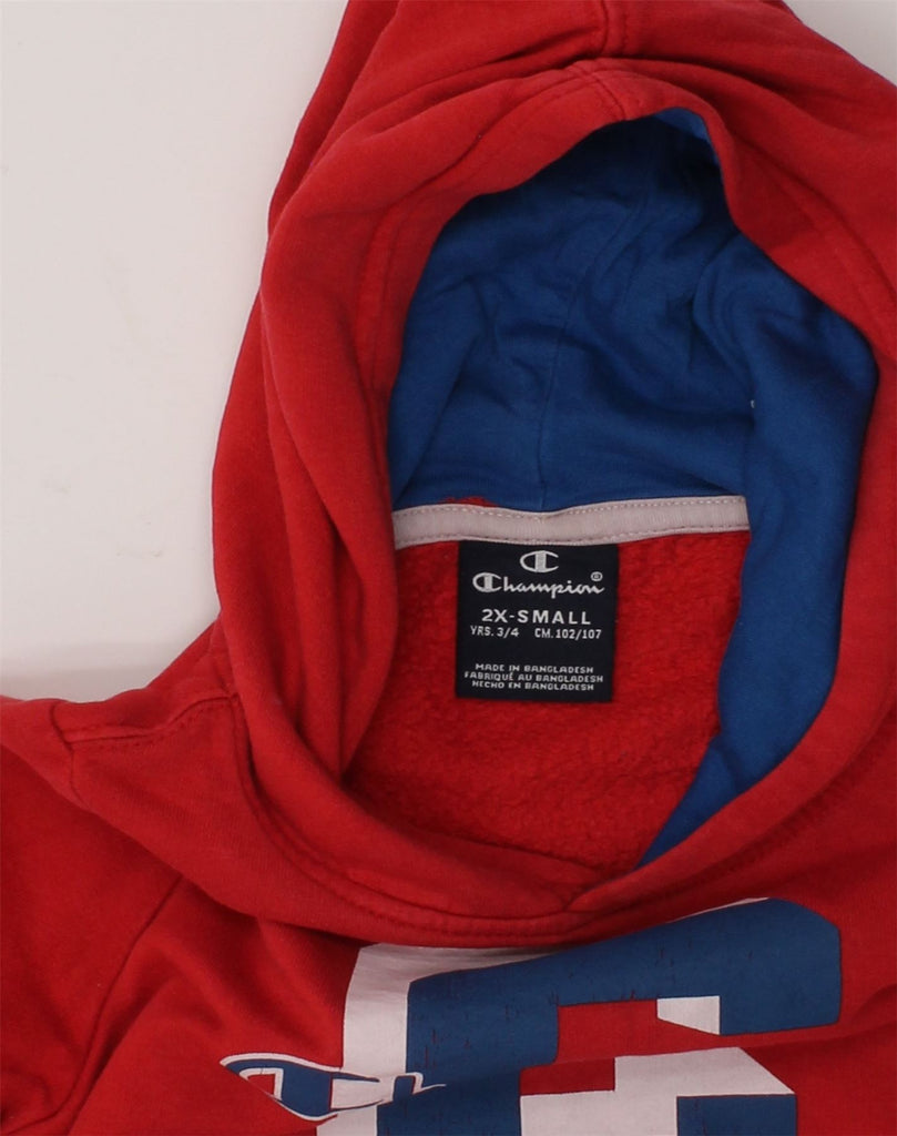 CHAMPION Boys Graphic Hoodie Jumper 3-4 Years 2XS Red Cotton | Vintage Champion | Thrift | Second-Hand Champion | Used Clothing | Messina Hembry 