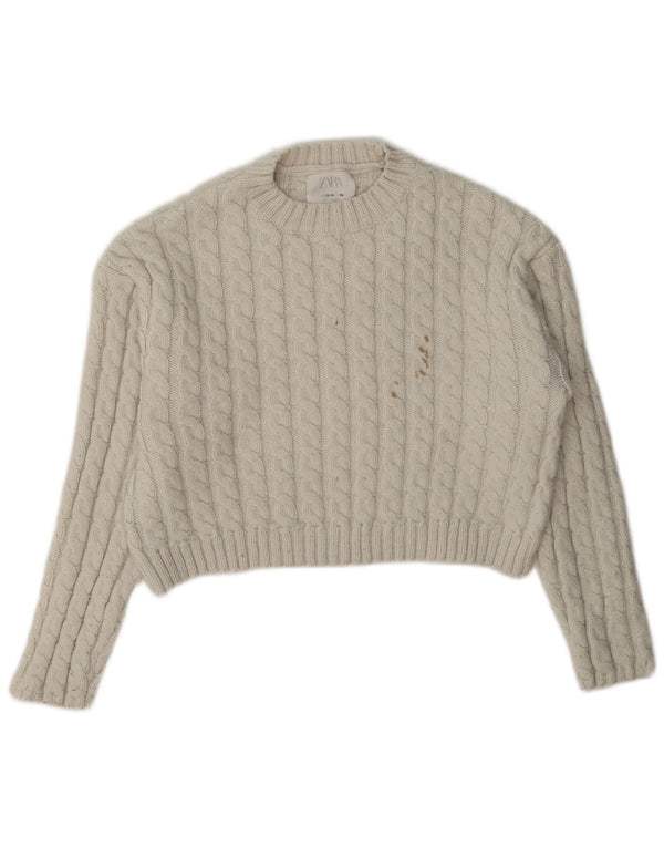 Zara Girls Crop Crew Neck Jumper Sweater 13-14 Years White Polyester