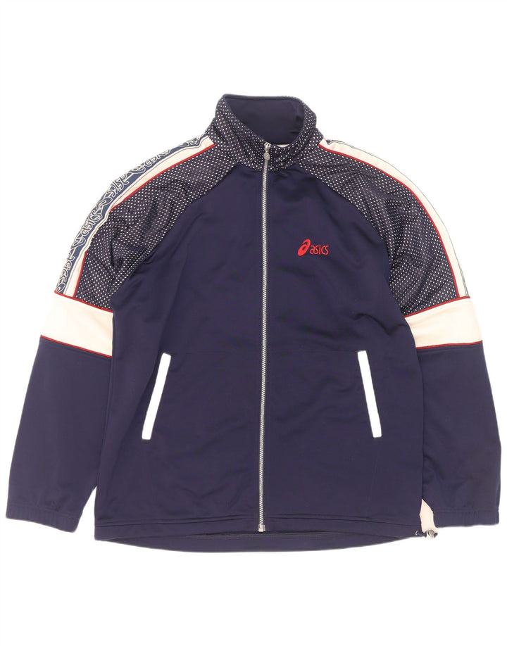 Asics Mens Graphic Tracksuit Top Jacket Large Navy Blue Colourblock