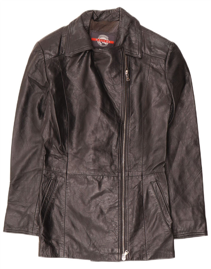 DALLAS Womens Zip Leather Jacket IT 44 Medium Black Leather