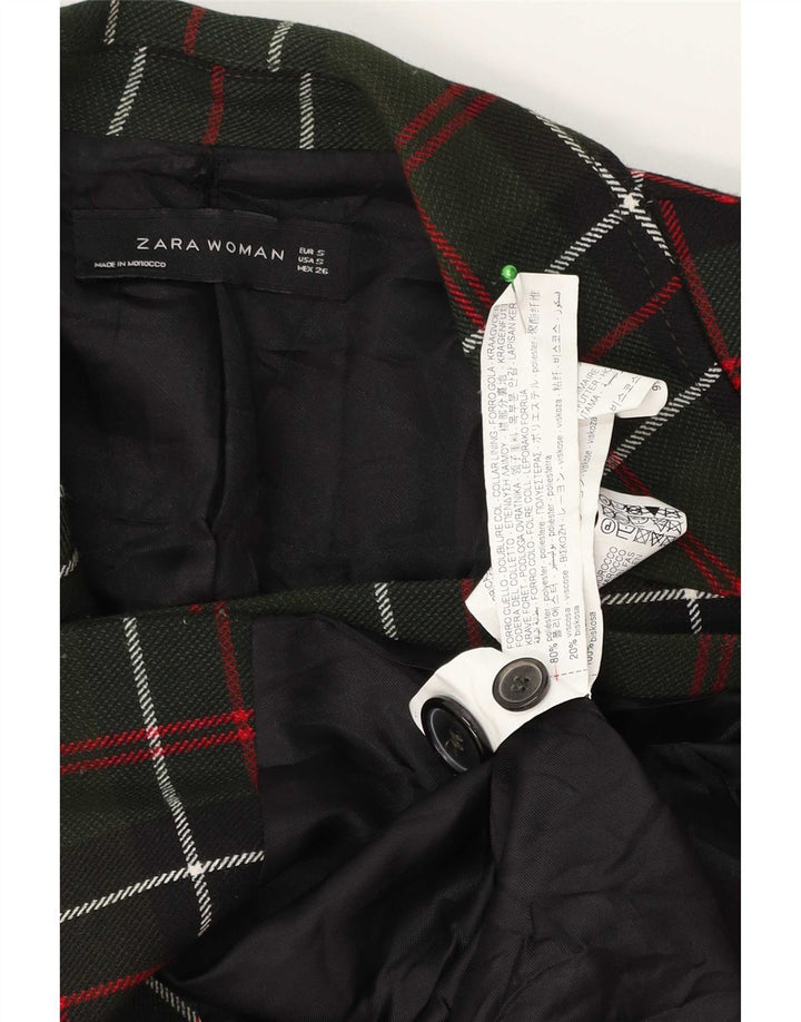 Zara Womens Oversized Double Breasted Blazer Jacket UK 10 Small Green Check